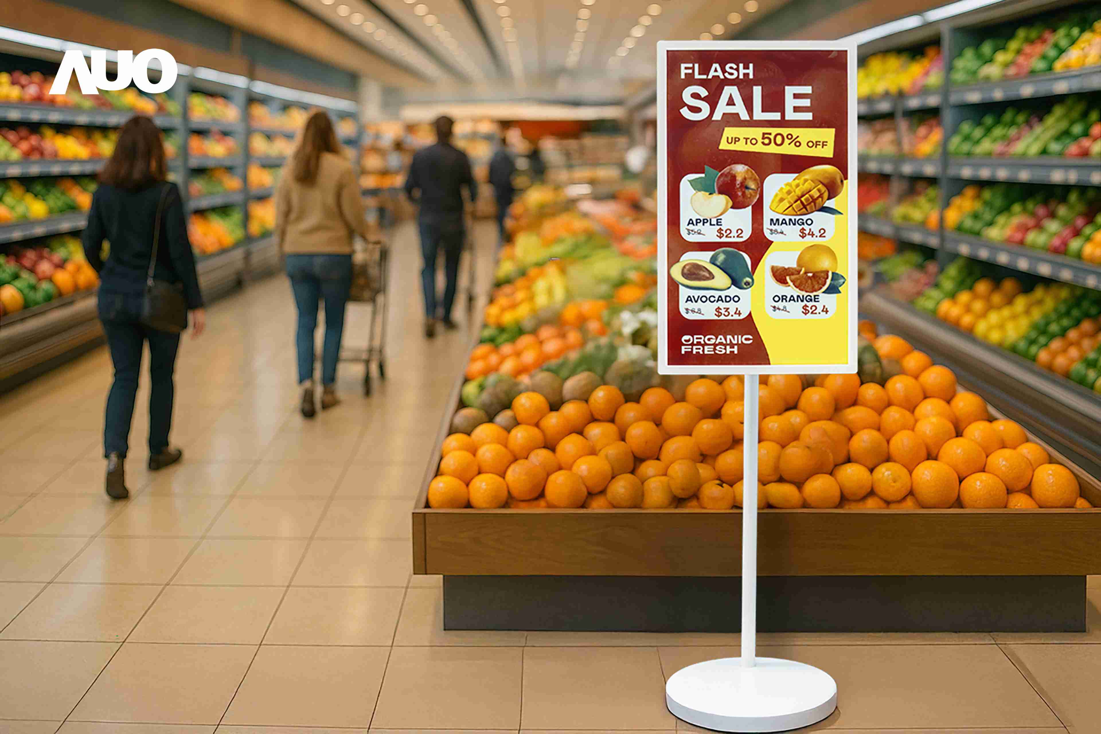 达擎首亮相低功耗、、、全彩的〝aecoPost电子纸解决方案〞，，，仅在更新画面时需要微量的电力驱动，，无需布建电线的便捷设计，，，，使其可灵活应用、、随意置放，，，，并可透过云端或行动装置app，，轻松管理及排程广告内容，，晋升店头营销利器。。。